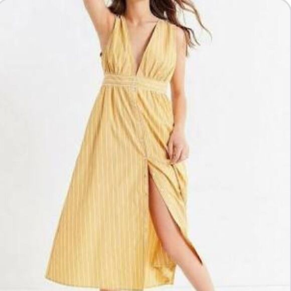 Urban Outfitters Plunge Striped Yellow Dress - Picture 1 of 6